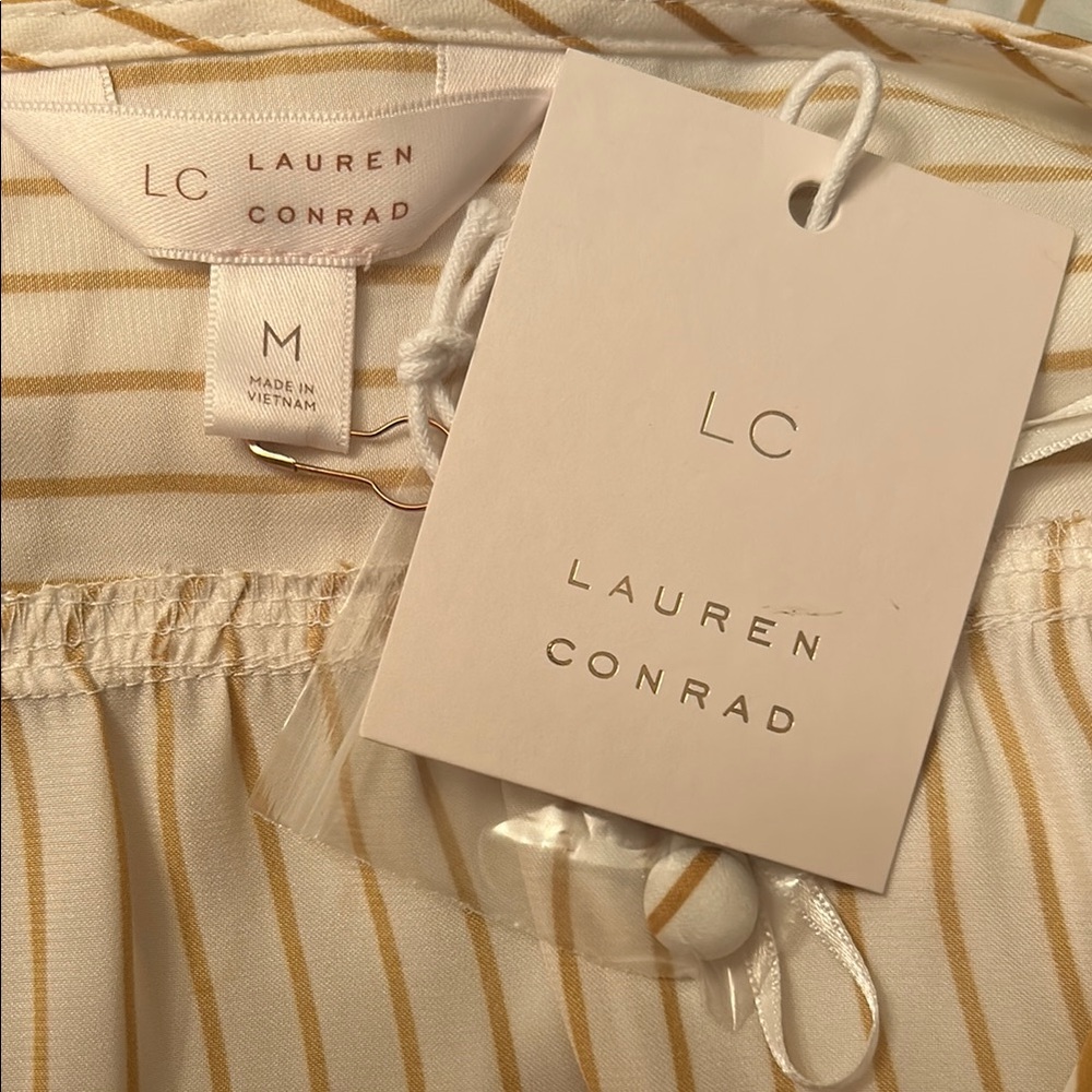LAUREN CONRAD⭐️NWT Striped Golden Yellow & Cream Top w/Bell Sleeves🌻 - Picture 7 of 12